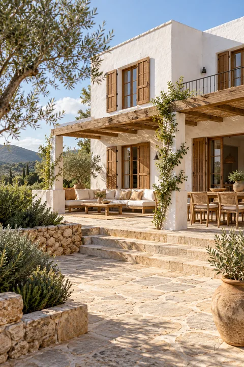 Illustrative contemporary vacation house with an inviting courtyard.